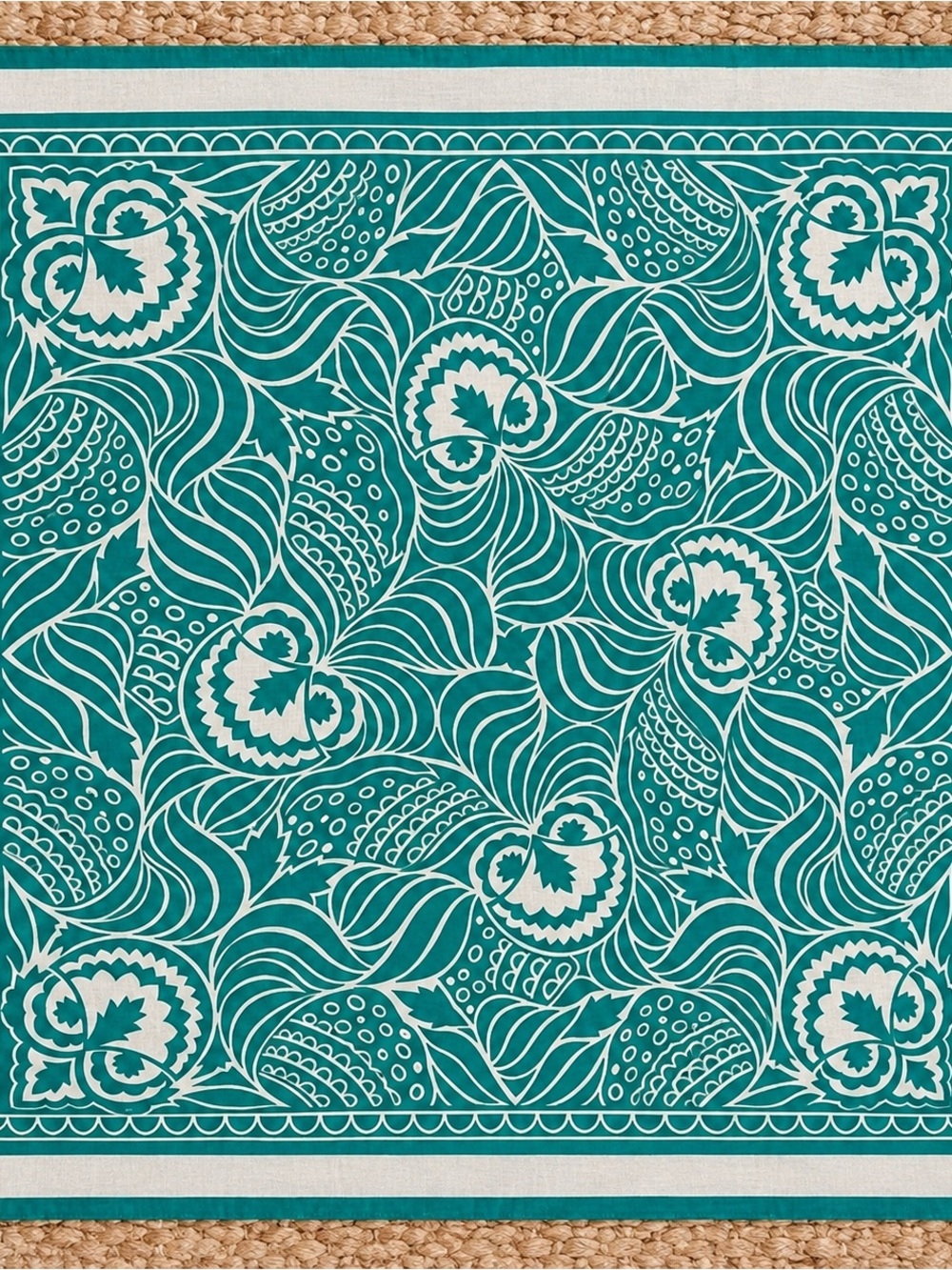 Ellen Tracy 100% Silk Scarf Teal Silver Floral 34x34